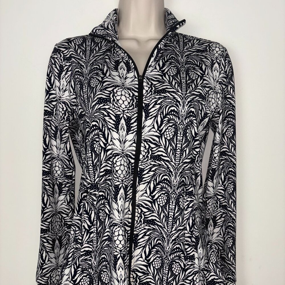 NWOT Beautiful Tommy Bahama Black White Pineapple Stretchy Athletic Golf Shirt S